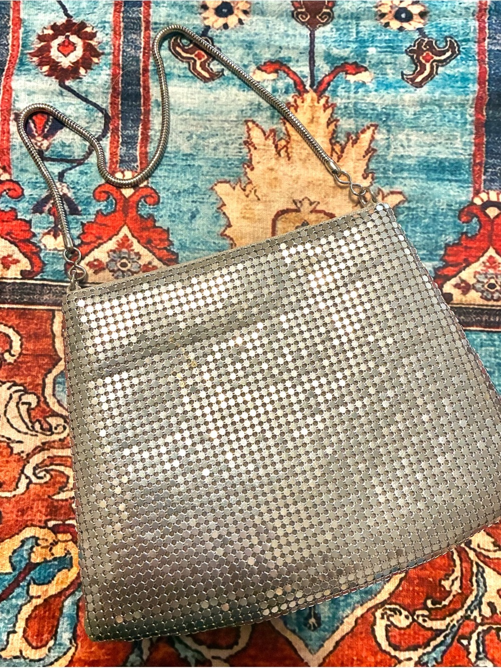 Vintage Skinny Shimmering Silver Mesh Evening Bag